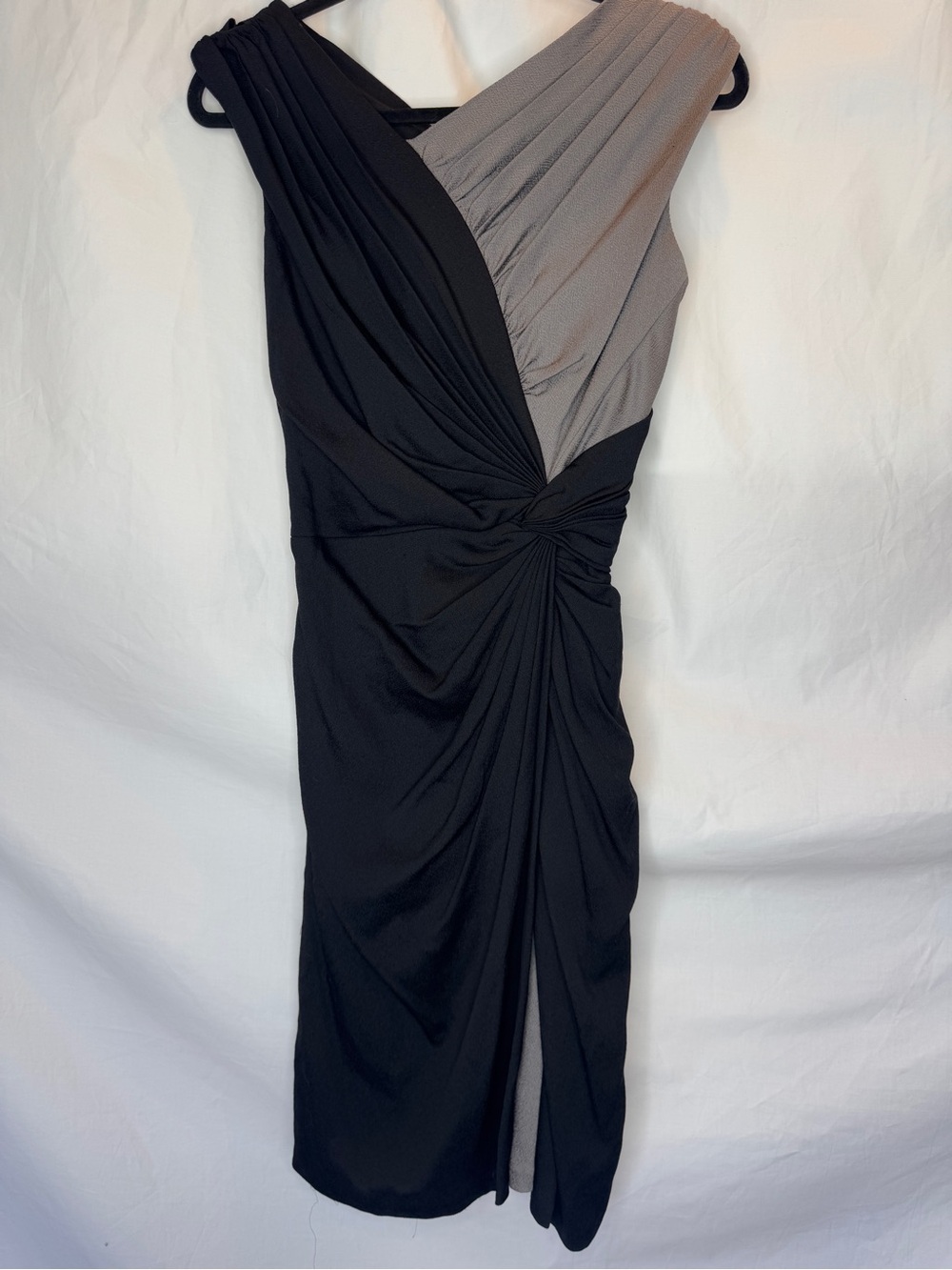 Tadashi Shoji Black and Gray Draped Twist-Front Women’s Dress